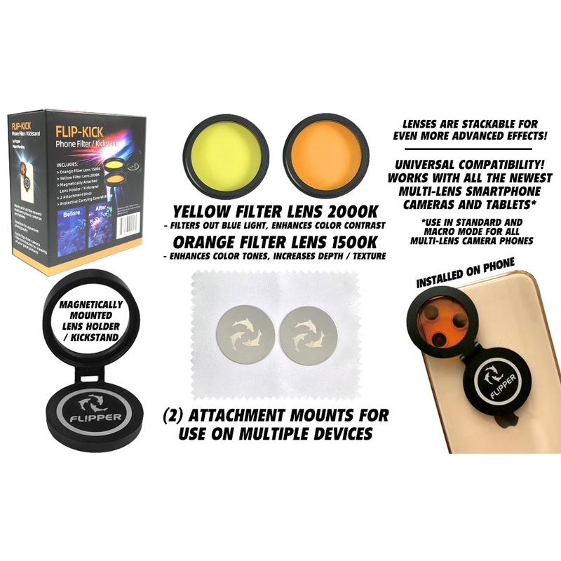 Flipper Flip-Kick Phone Filter Aquarium Reef Lens with Orange and Yellow Lenses