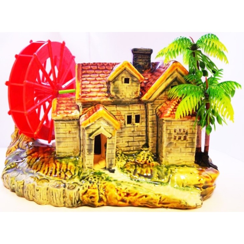 DCOR CERAMIC HOUSE WITH MILL  AND PALM TREE