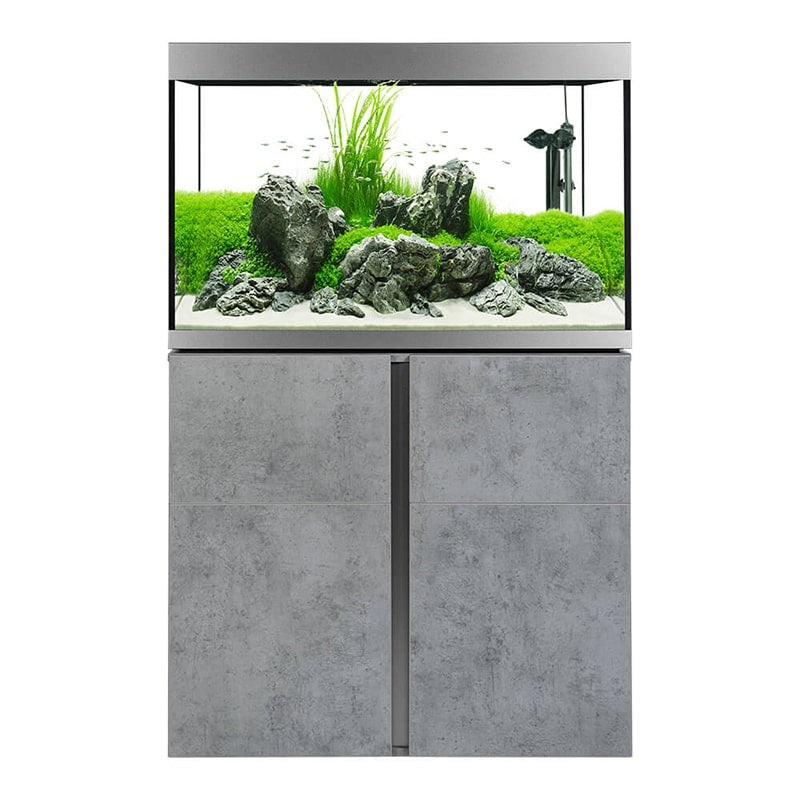 Fluval Siena 72 Gallon Aquarium Kit Black & Chicago Concrete Oak Stand (Tank, Stand, Filtration, Lighting)