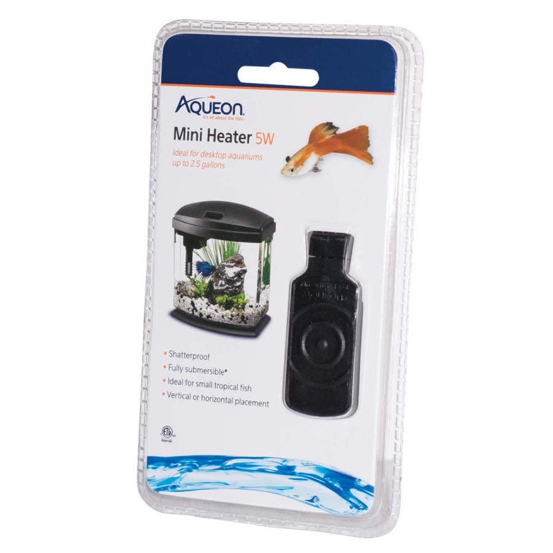 Aqueon Flat Submersible Heater Mini, 1ea/Up To 2.5 gal, Black, 5 W