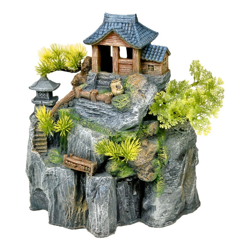 Blue Ribbon Pet Products Exotic Environments Asian Cottage House Aquarium Ornament with Bonsai