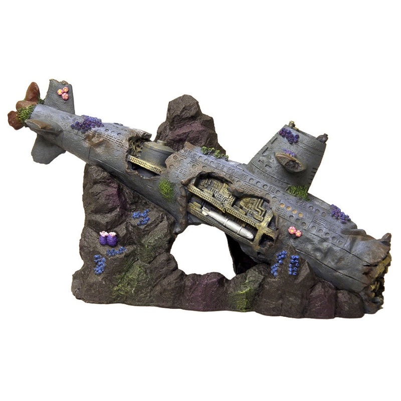Sunken Submarine Aquarium Ornament Brown/Grey, 1ea/12 in, LG