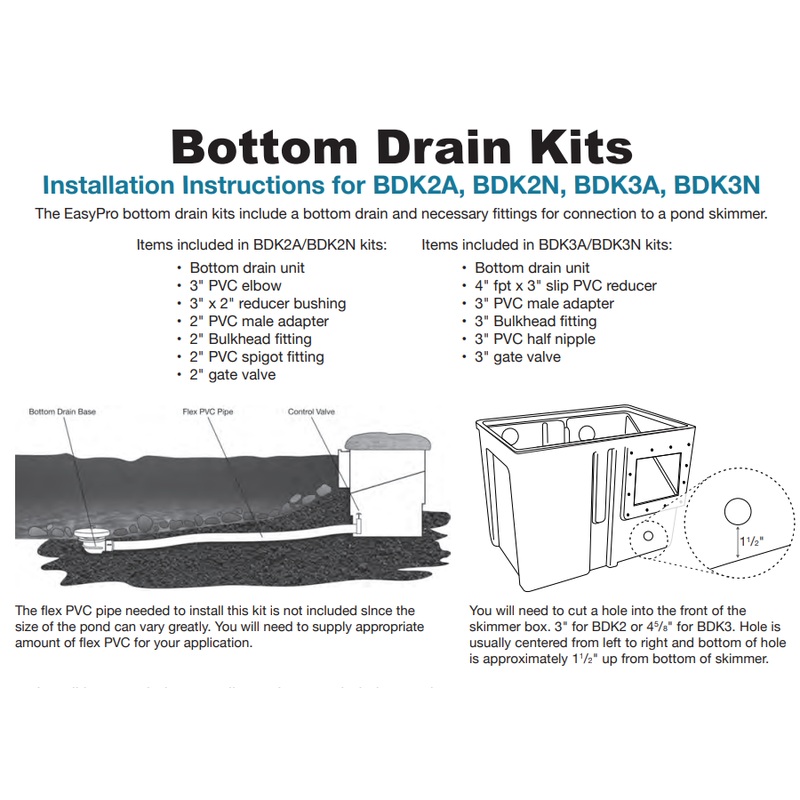 EasyPro  Bottom Drain Kits - Includes Fittings