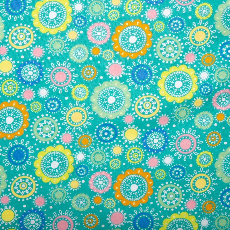 Printed Flannelette - CHARLIE - Circles flowers - Jade