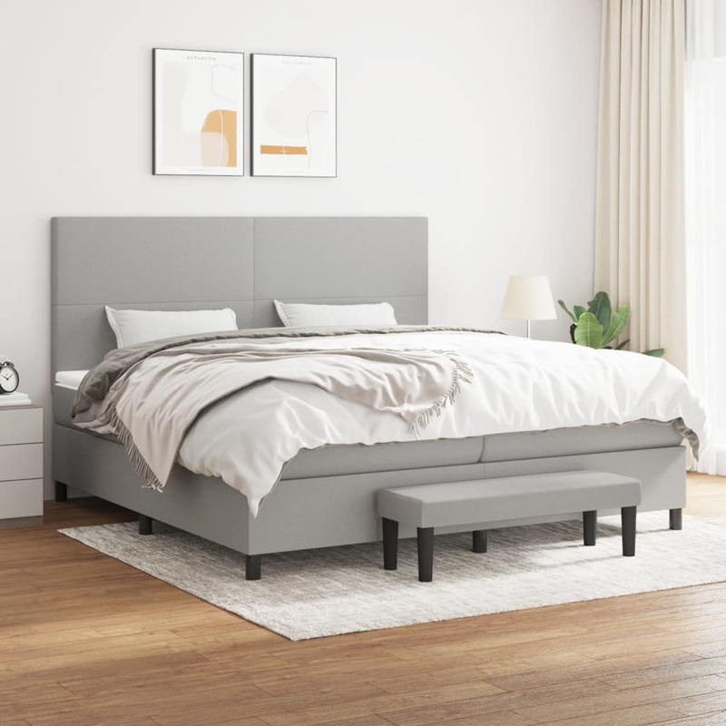 Sommier  lattes de lit avec matelas Gris clair 200x200cm Tissu