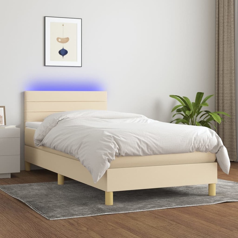 Sommier  lattes de lit avec matelas LED Crme 80x200 cm Tissu