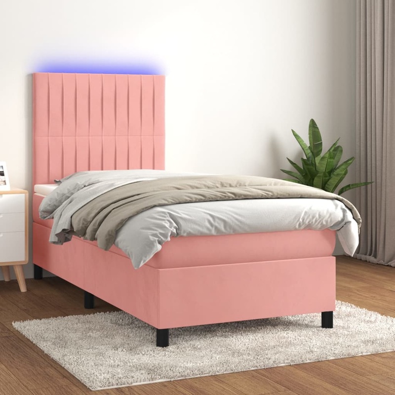 Sommier  lattes de lit avec matelas LED Rose 100x200cm Velours