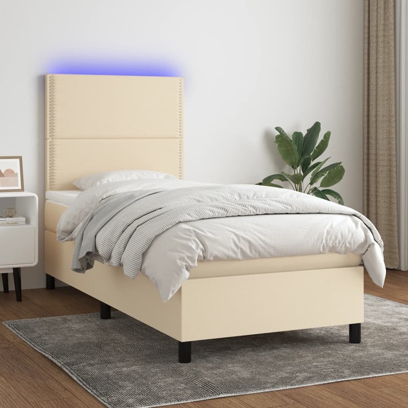 Sommier  lattes de lit et matelas et LED Crme 90x190 cm Tissu