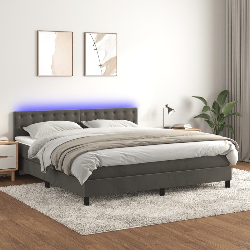 Sommier  lattes de lit matelas et LED Gris fonc 160x200 cm