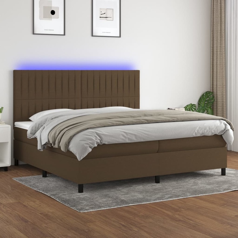 Sommier  lattes de lit matelas et LED Marron fonc 200x200 cm