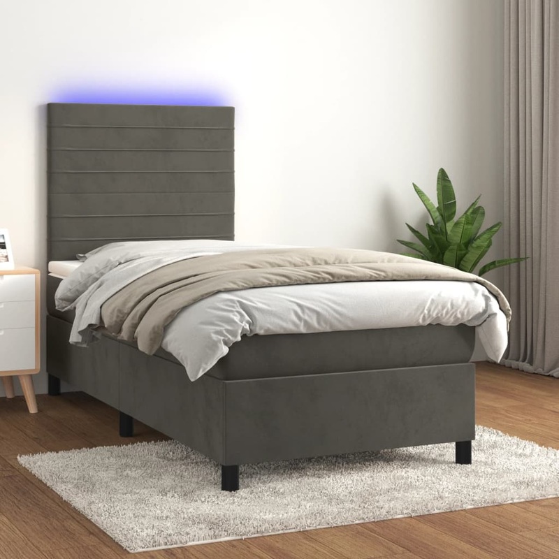 Sommier  lattes de lit matelas LED Gris fonc 90x190cm Velours