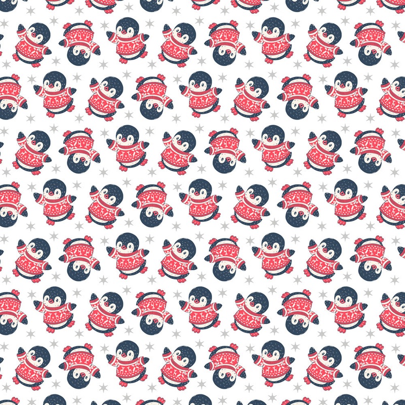 Stay dry digital printed PUL - Penguin - White